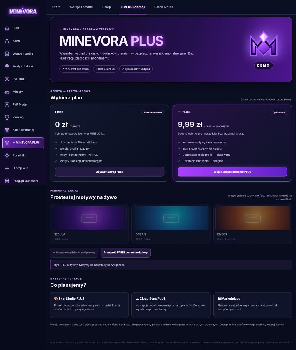 Ekran MINEVORA PLUS w launcherze