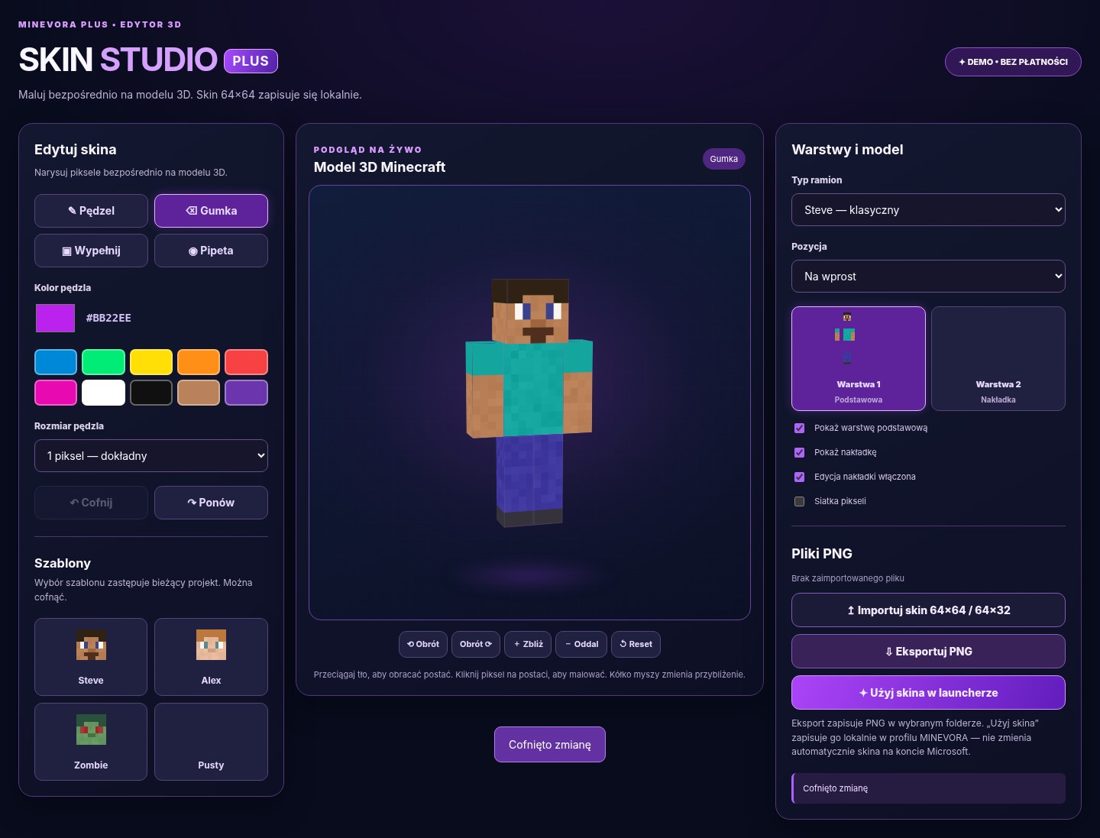 Podgląd edytora Skin Studio PLUS